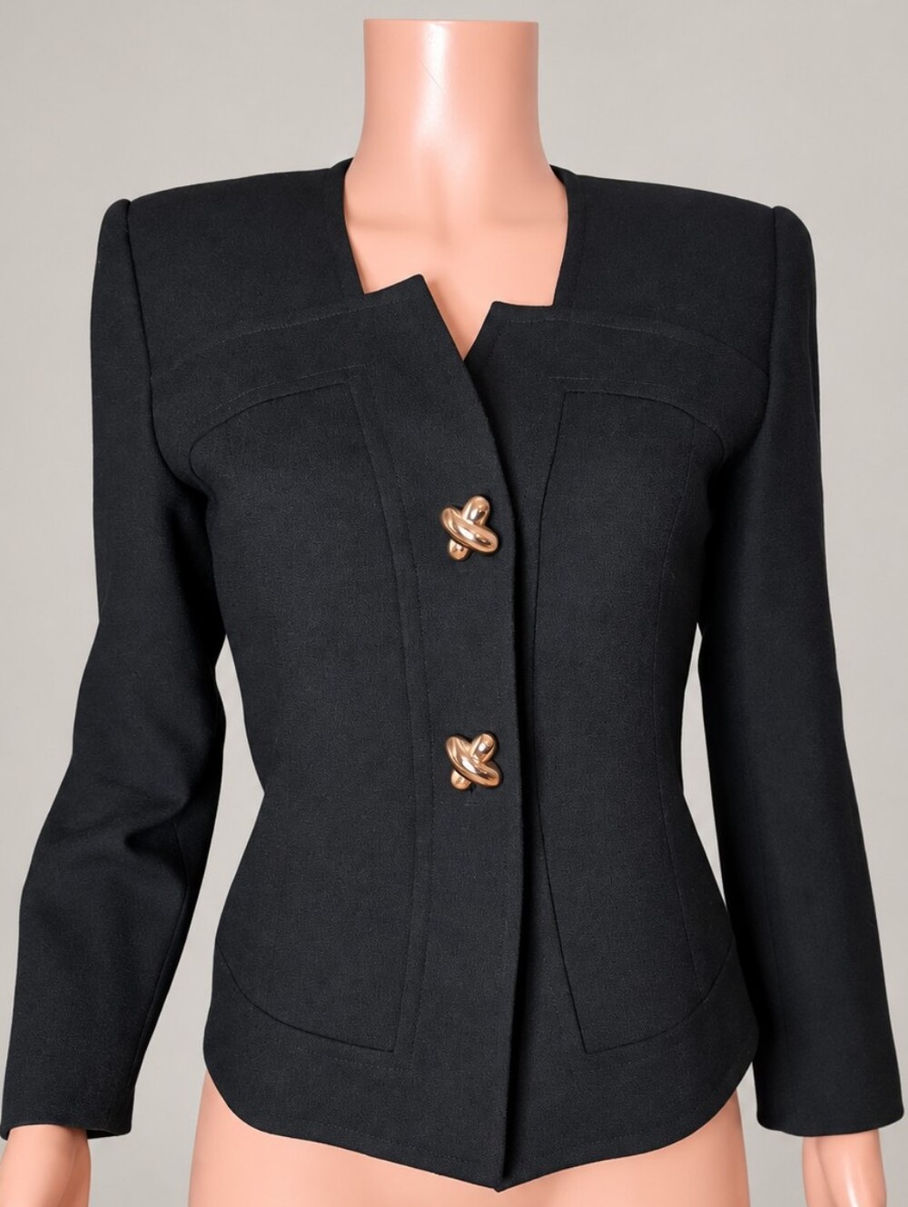 Kasper ASL Vintage Black Wool Blazer 4P Silver Buttons